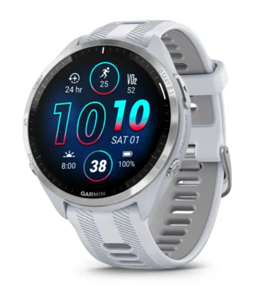 Garmin Forerunner® 965 Titanium Bezel with Whitestone Case and Whitestone/Powder Grey Silicone Band