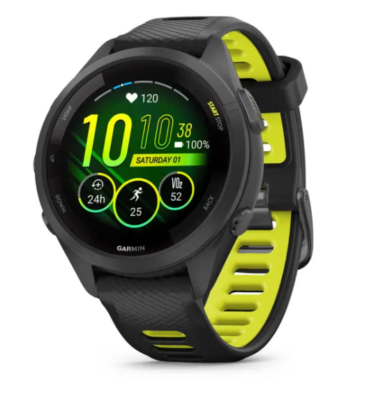 Garmin Forerunner® 265S (42mm) Black Bezel and Case with Black/Amp Yellow Silicone Band