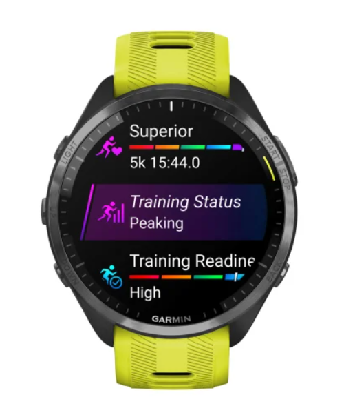 Garmin Forerunner® 965 Carbon Grey DLC Titanium Bezel with Black Case and Amp Yellow/Black Silicone Band
