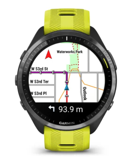 Garmin Forerunner® 965 Carbon Grey DLC Titanium Bezel with Black Case and Amp Yellow/Black Silicone Band