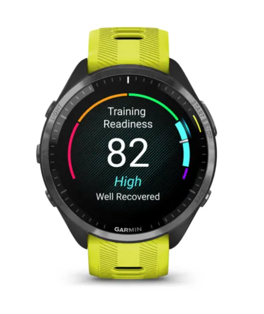 Garmin Forerunner® 965 Carbon Grey DLC Titanium Bezel with Black Case and Amp Yellow/Black Silicone Band