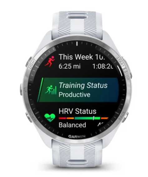 Garmin Forerunner® 965 Titanium Bezel with Whitestone Case and Whitestone/Powder Grey Silicone Band
