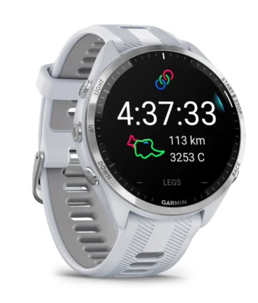 Garmin Forerunner® 965 Titanium Bezel with Whitestone Case and Whitestone/Powder Grey Silicone Band