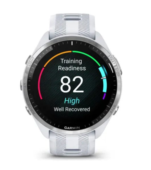 Garmin Forerunner® 965 Titanium Bezel with Whitestone Case and Whitestone/Powder Grey Silicone Band