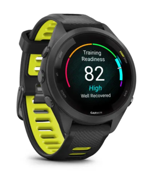 Garmin Forerunner® 265S (42mm) Black Bezel and Case with Black/Amp Yellow Silicone Band