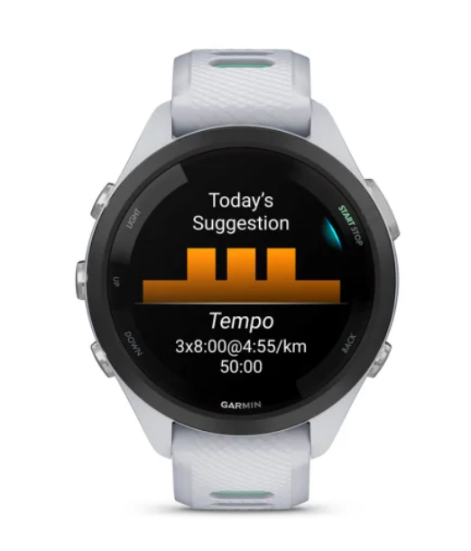 Garmin Forerunner® 265S (42mm) Black Bezel with Whitestone Case and Whitestone/Neo Tropic Silicone Band