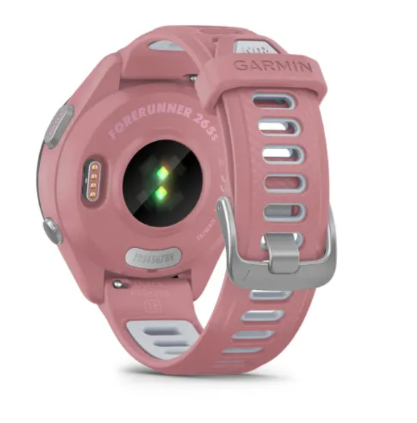 Garmin Forerunner® 265S (42mm) Black Bezel with Light Pink Case and Light Pink/Powder Grey Silicone Band