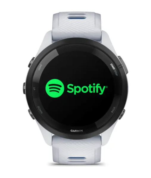 Garmin Forerunner® 265 (46mm) Black Bezel with Whitestone Case and Whitestone/Tidal Blue Silicone Band