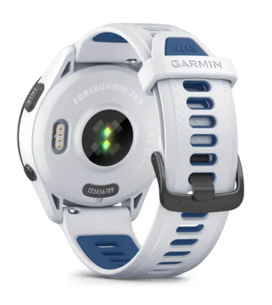 Garmin Forerunner® 265 (46mm) Black Bezel with Whitestone Case and Whitestone/Tidal Blue Silicone Band