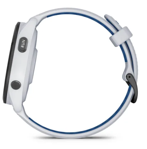 Garmin Forerunner® 265 (46mm) Black Bezel with Whitestone Case and Whitestone/Tidal Blue Silicone Band