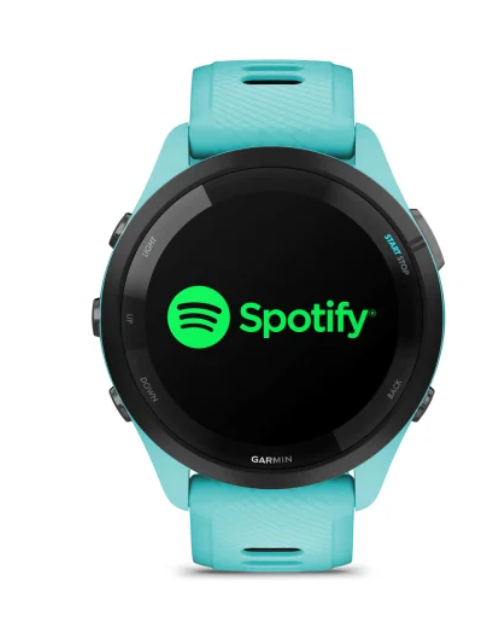 Garmin Forerunner® 265 (46mm) Black Bezel with Aqua Case and Aqua/Black Silicone Band