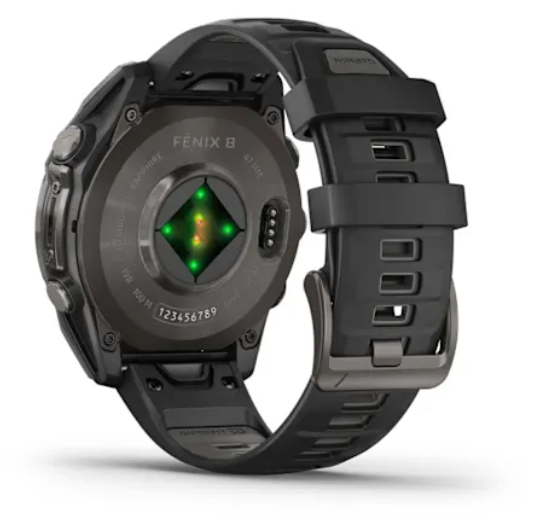Garmin fēnix® 8 (47 mm), AMOLED Sapphire, Carbon grey DLC titanium with Black/pebble grey silicone band