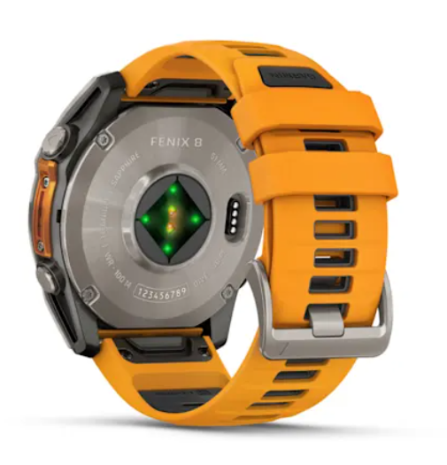 Garmin fēnix® 8 (51 mm), AMOLED Sapphire, Titanium with Spark orange/graphite silicone band