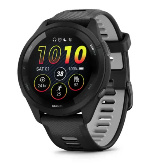 Garmin Forerunner® 265 (46mm) Black Bezel and Case with Black/Powder Gray Silicone Band