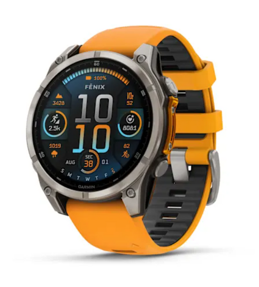 Garmin fēnix® 8 (47 mm), AMOLED Sapphire, Titanium with Spark orange/graphite silicone band