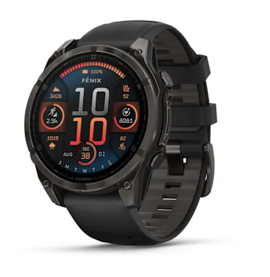 Garmin fēnix® 8 (47 mm), AMOLED Sapphire, Carbon grey DLC titanium with Black/pebble grey silicone band