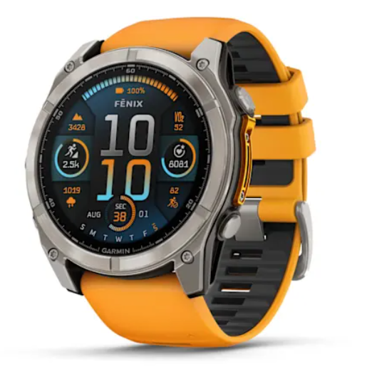 Garmin fēnix® 8 (51 mm), AMOLED Sapphire, Titanium with Spark orange/graphite silicone band